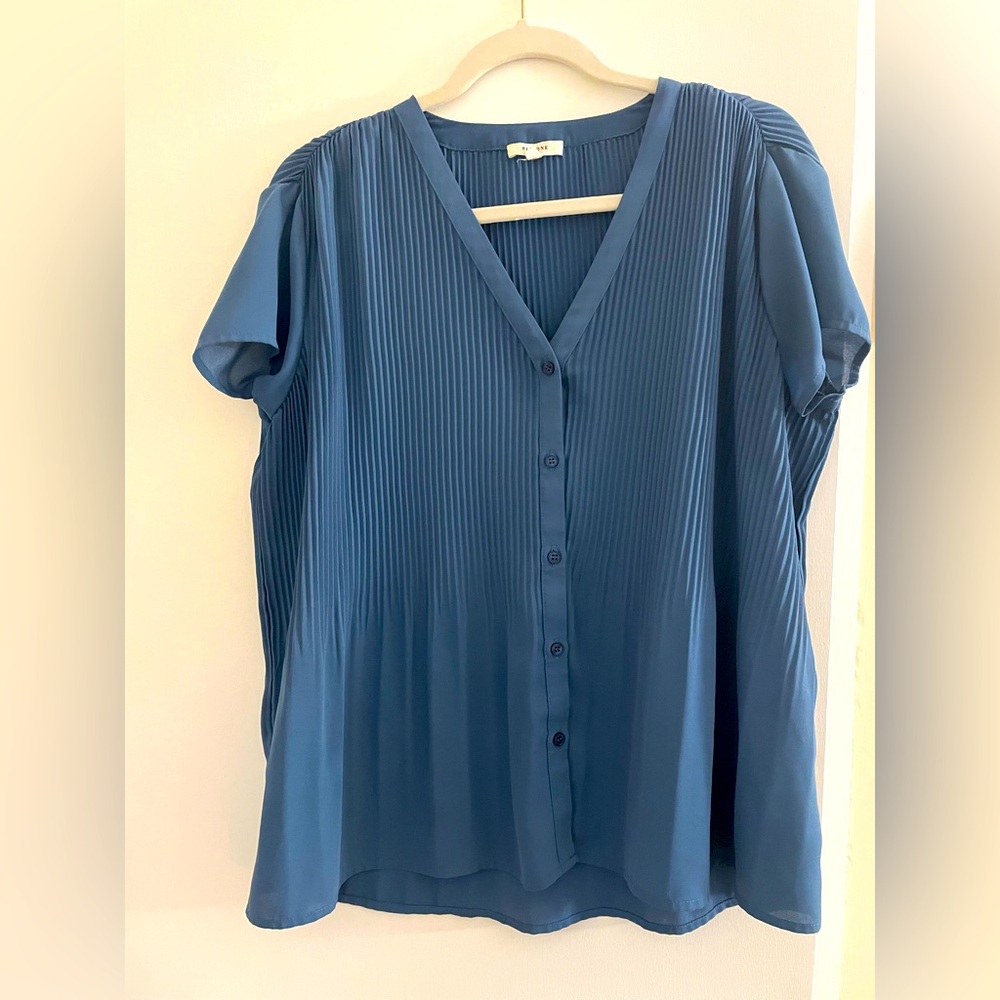 Flowing, Pleated, Dusty Blue Blouse